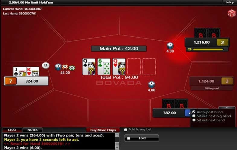 bovada online poker software live-play screen