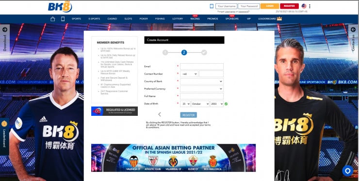 bk8 online gambling site registration page step 2
